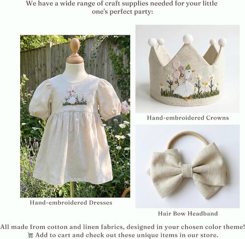 Baby Girl Dress, Hand Embroidered Goose Linen Dress 12-18 Months, One Silly Goose Birthday Outfit Girl, Cream Cottage Core in Kuwait