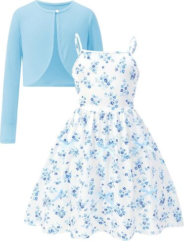 Dresses for Girl with Bow for 7-14Y Adjustable Strap Dress with Cardigan | Daily, Homecoming, Birthday, Party, Wedding, Picture, Spring, Summer, Fall, Winter in Kuwait
