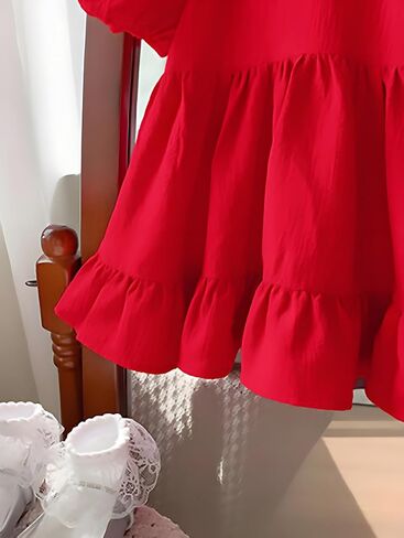 Toddler Girls Puff Short Sleeve Dress Ruffle A Line Dresses for 6M-3Y | Casual Summer, Baby Swing Red Sundress in Kuwait