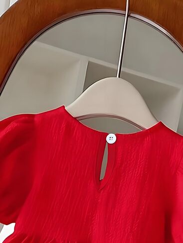 Toddler Girls Puff Short Sleeve Dress Ruffle A Line Dresses for 6M-3Y | Casual Summer, Baby Swing Red Sundress in Kuwait