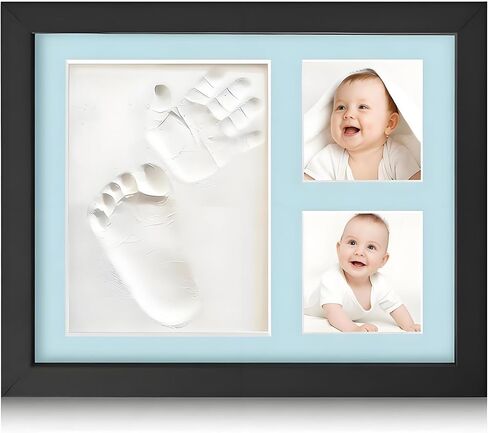 New Baby Hand & Footprint Kit - 2-in-1 Clay Keepsake Frame with Dual Picture Slots & Anti-Crack Air Dry Clay, Personalized Custom Name & Month, Newborn Registry Essentials Shower Gifts for New Moms, Grandparents, Pet Paw Print (White) in Saudi Arabia