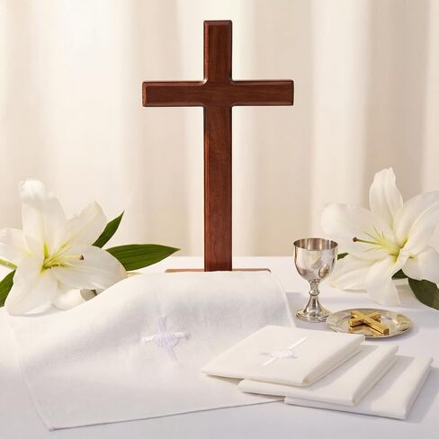Tudomro 6 Pcs Cross & Shell Baptismal Napkin with Embroidered Christian Baptism Towel Embroidered Baptismal Napkin White Christening Cloth with Cross for Church Home Candidate 12 x 12 Inch (Sliver) in Kuwait