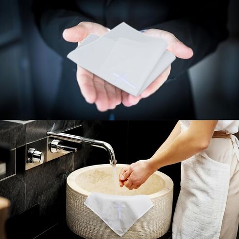 Tudomro 6 Pcs Cross & Shell Baptismal Napkin with Embroidered Christian Baptism Towel Embroidered Baptismal Napkin White Christening Cloth with Cross for Church Home Candidate 12 x 12 Inch (Sliver) in Kuwait