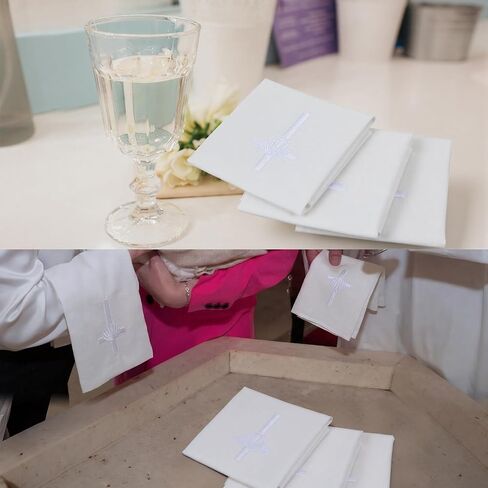 Tudomro 6 Pcs Cross & Shell Baptismal Napkin with Embroidered Christian Baptism Towel Embroidered Baptismal Napkin White Christening Cloth with Cross for Church Home Candidate 12 x 12 Inch (Sliver) in Kuwait