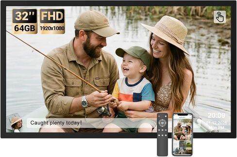 BSIMB 32 Inch Large Digital Picture Frame, Touchscreen 64GB 1920x1080 FHD WiFi Photo Frame Electronic Display Remote Control, Share Pictures/Videos via App/USB/SD Easy Setup Gifts for Mom, Black Wood in Kuwait