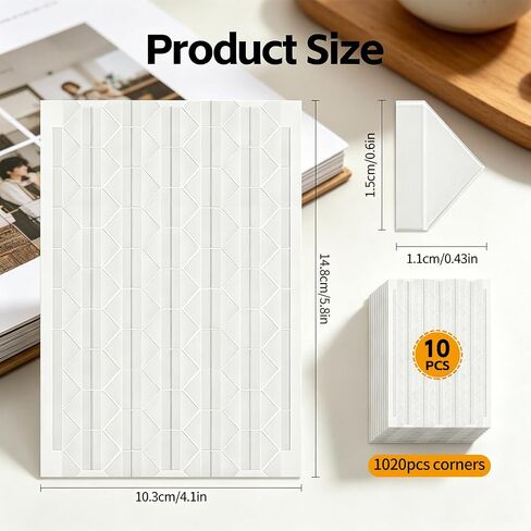1020 PCS Photo Corners Self Adhesive, Clear Photo Corners for Scrapbooking, 10 Sheets Photo Corner Stickers for Photo Albums, Journals, Memory Books & DIY Crafts in Kuwait
