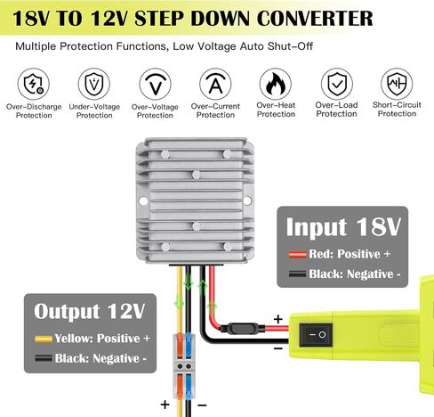 18V to 12V Step Down Converter for Ryobi 18V Battery, 240W DC Voltage Regulator with Over-Discharge Protection, Power Converter Adapter with Switch for Power Wheel Battery Adapter, DIY RC Toy Cars in Kuwait