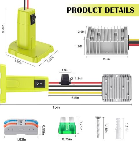 18V to 12V Step Down Converter for Ryobi 18V Battery, 240W DC Voltage Regulator with Over-Discharge Protection, Power Converter Adapter with Switch for Power Wheel Battery Adapter, DIY RC Toy Cars in Kuwait