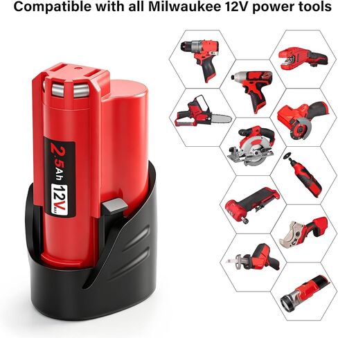 2Pack 2.5Ah Replacement Battery for Milwaukee M12 Battery, Compatible with Milwaukee 12V Power Tools in Kuwait