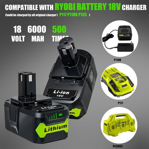 2Pack 6.0Ah Battery Replacement for Ryobi 18V Lithium Battery Compatible with Ryobi 18 Volt ONE+ Plus P107 P108 P102 P103 P104 P105 P109 P122 Cordless Tools in Kuwait