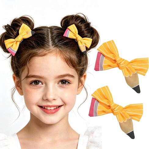 Yellow Pencil Hair Bows Back to School Hair Clips for Girls Cute Pencil Bow Alligator Clip Hair Accessories for Student Teacher First Day of School Hair Barrettes, Classroom Hairpins 2pack in Kuwait