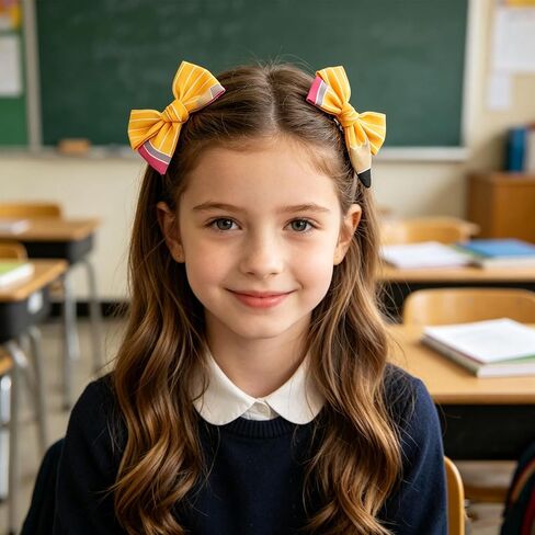 Yellow Pencil Hair Bows Back to School Hair Clips for Girls Cute Pencil Bow Alligator Clip Hair Accessories for Student Teacher First Day of School Hair Barrettes, Classroom Hairpins 2pack in Kuwait