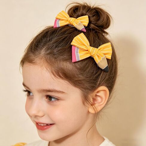 Yellow Pencil Hair Bows Back to School Hair Clips for Girls Cute Pencil Bow Alligator Clip Hair Accessories for Student Teacher First Day of School Hair Barrettes, Classroom Hairpins 2pack in Kuwait