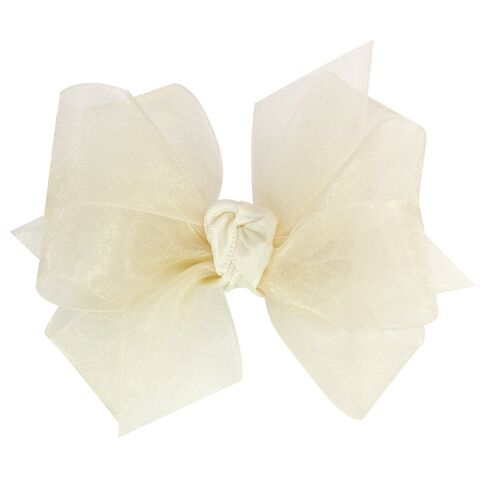 Wee Ones Girls' Organza Double Hair Bow on a WeeStay Clip with Satin Knot Center, Mini, Ecru in Kuwait