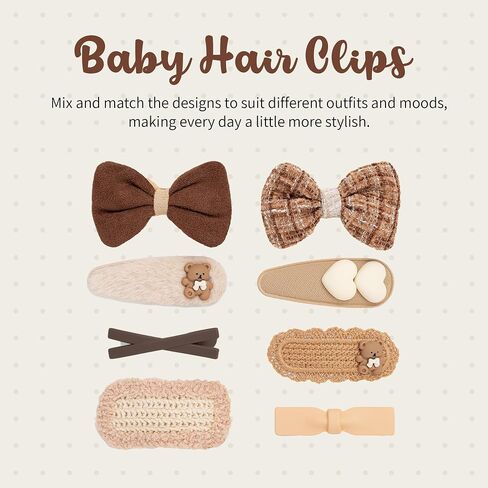 Baby Hair Clips, Colorful and Cute Soft Lined Alligator Style Hair Clip for Toddlers, Girls, Snap Baby Barrettes, Girl Hair Accessories, Non-Slip Hair Clips for Fine Hair, Set of 8 - (Brown) in Kuwait