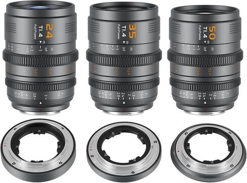 SIRUI VP-1 Vision Prime 1 T1.4 Full Frame Cine Lens Set, 24mm, 35mm,50mm Manual Focus Cinema Lens with Pre-Installed E Mount, Interchangeable RF/Z/L Mounts (Metal Gray) in Kuwait