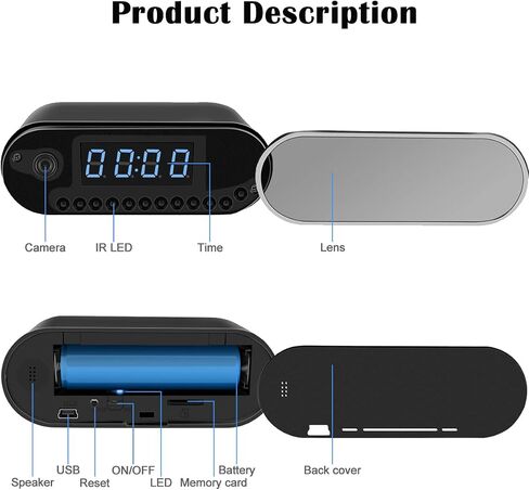 Security Camera, Hidden Camera Clock, WiFi Spy Camera 1080P Mini Nanny Cam | Night Vision, Motion Detection, Remote Viewing Indoor Security, Baby Pet Elderly Surveillance in Kuwait