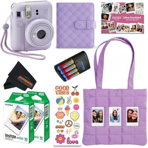 FUJIFILM INSTAX Mini 12 Holiday Bundle 2025 | with Extra Instax Mini Film + 4 Pk AA Batteries & Sunshine Photo Microfiber Cleaning Cloth (10 Items) (20 Sheets, Pastel Blue) in Kuwait