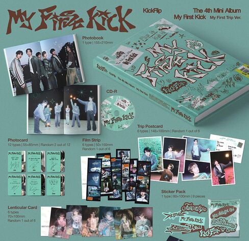 KickFlip My First Kick 4th Mini Album [My First Trip Ver.] Photobook + CD + 2Photocard + Trip Postcard + Lenticular Card + Sticker Pack (Eye-Poppin’) in Kuwait