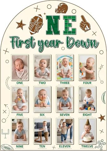 First Year Done Birthday Party Decorations, Football My First Year Photo Board Decor, Football down Wooden 12 Monthly Milestone Board Bday Keepsake Gifts Supplies (15.7 X 27.5 Inch) in Kuwait
