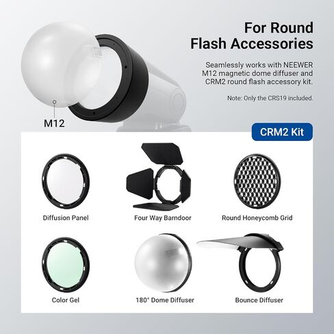 NEEWER Silicone Round Flash Head Adapter Ring for Z2II Z3 Round Speedlights, M12 Dome Diffuser, and CRM2 Magnetic Flash Accessories Barndoor Grid Color Gel Kit, CRS19 in Kuwait