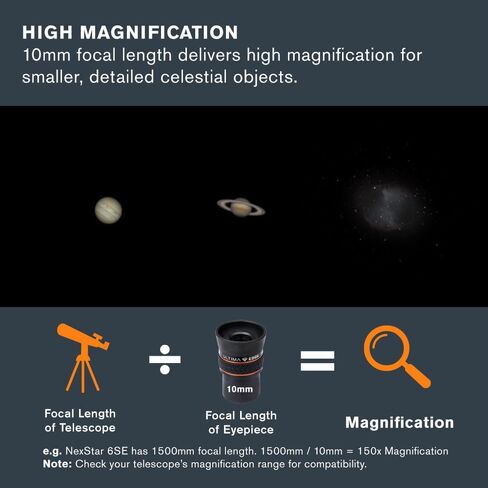 Celestron 93450 Ultima Edge 10mm Parfocal Ultra Flat Field Eyepiece Designed for 1.25" Focusers - Incredibly Crisp Views, Fully Multi-Coated Lens, Moulded Rubber Grip, Black in Kuwait