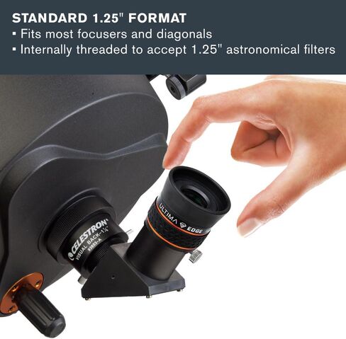 Celestron 93450 Ultima Edge 10mm Parfocal Ultra Flat Field Eyepiece Designed for 1.25" Focusers - Incredibly Crisp Views, Fully Multi-Coated Lens, Moulded Rubber Grip, Black in Kuwait