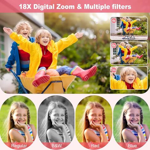 4K 64MP Digital Camera Point and Shoot, 18X Zoom, Pink | Rechargeable Compact Camera with 64GB SD Card & 2 Batteries, Great Gift for Kids Teens Adults in Kuwait