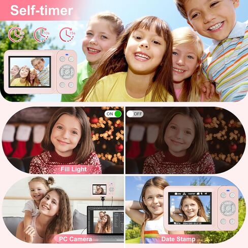 4K 64MP Digital Camera Point and Shoot, 18X Zoom, Pink | Rechargeable Compact Camera with 64GB SD Card & 2 Batteries, Great Gift for Kids Teens Adults in Kuwait