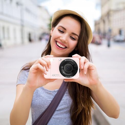 4K 64MP Digital Camera Point and Shoot, 18X Zoom, Pink | Rechargeable Compact Camera with 64GB SD Card & 2 Batteries, Great Gift for Kids Teens Adults in Kuwait