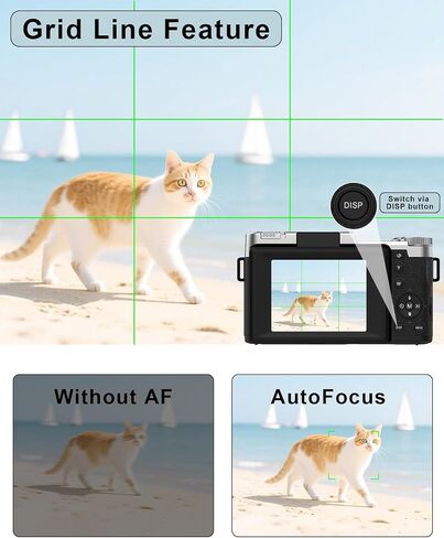 FLATIC Digital Camera, 4K 64MP Cameras for Photography with 64GB Card, 18X Zoom Autofoucs Vlogging Camera for YouTube with 180° Flip Screen, Compact Vlog Travel Camera Kit for Beginner, Teens in Kuwait