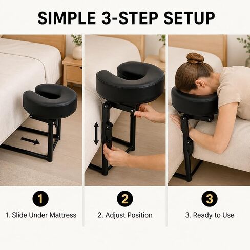 Massage Headrest for Bed, Adjustable Face Cradle Pillow with Under-Mattress Support Frame, Portable Bed Head Rest Attachment for Home Massage, Spa, Beauty, Lash Care, Black in Kuwait