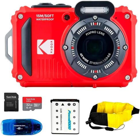 KODAK PIXPRO WPZ2 Waterproof Digital Camera Bundle, Includes: SanDisk 32GB MicroSD Memory Card, Spare Battery and More (5 Items) (Blue) in Kuwait