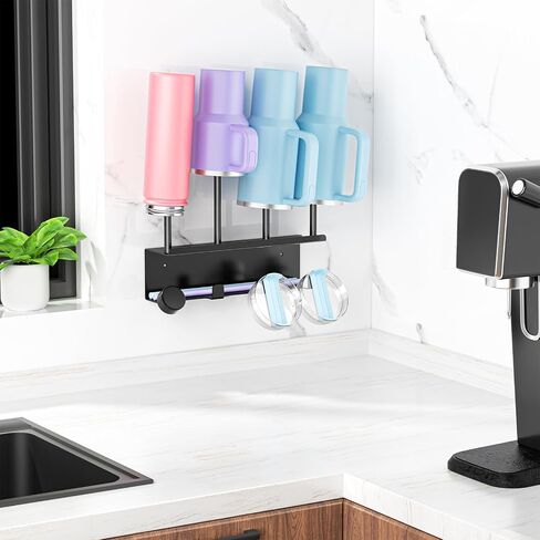 Wall Mounted Water Bottle Drying Rack with Lid & Straw Organizer, Metal Tumbler and Cup Dryer Stand, Space-Saving Drying and Storage Rack for Tumbler, Bottles, Baby Bottle & Glass (Black) in Kuwait