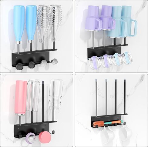 Wall Mounted Water Bottle Drying Rack with Lid & Straw Organizer, Metal Tumbler and Cup Dryer Stand, Space-Saving Drying and Storage Rack for Tumbler, Bottles, Baby Bottle & Glass (Black) in Kuwait