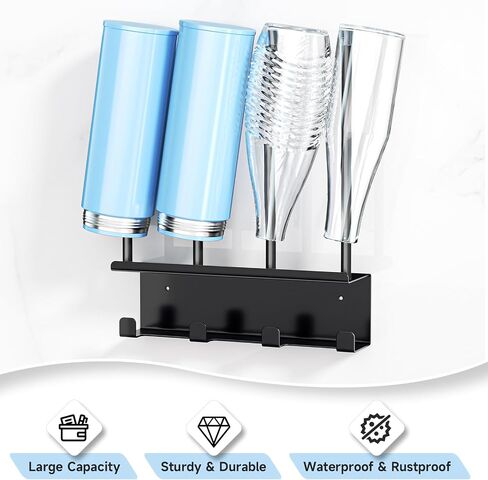 Wall Mounted Water Bottle Drying Rack with Lid & Straw Organizer, Metal Tumbler and Cup Dryer Stand, Space-Saving Drying and Storage Rack for Tumbler, Bottles, Baby Bottle & Glass (Black) in Kuwait