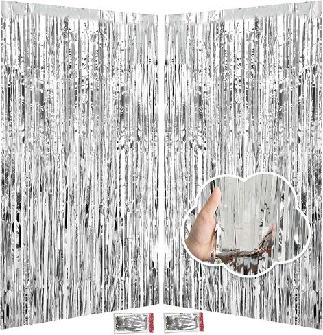JINSUI Orange Fringe Backdrop 3.3x8.2ft, 2 Pack Foil Tinsel Curtains Decor | Metallic Streamers, Easy Peel-and-Stick Installation, Cuttable, for Halloween, Thanksgiving, Friendsgiving, Birthday Party in Kuwait