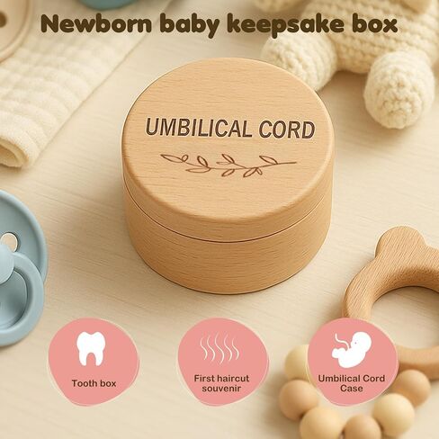 Umbilical Cord Keepsake Box Wooden Cute Fetal Hair Memorial Tooth Box Kids Lost Teeth Storage Durable Baby Keepsake Gift for Christening Gift Baby Shower Pregnancy in Kuwait