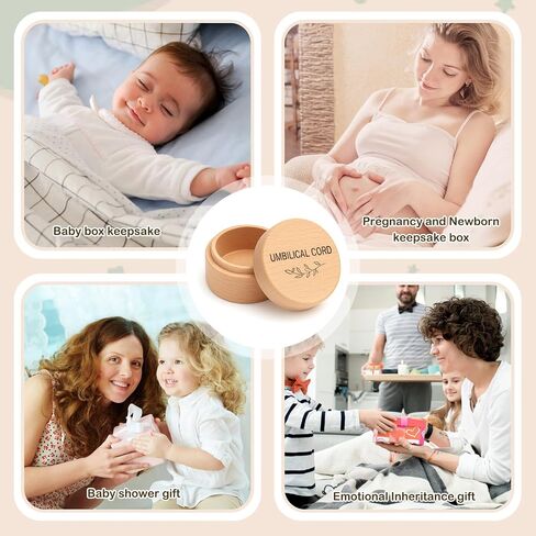 Umbilical Cord Keepsake Box Wooden Cute Fetal Hair Memorial Tooth Box Kids Lost Teeth Storage Durable Baby Keepsake Gift for Christening Gift Baby Shower Pregnancy in Kuwait