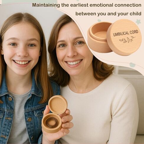 Umbilical Cord Keepsake Box Wooden Cute Fetal Hair Memorial Tooth Box Kids Lost Teeth Storage Durable Baby Keepsake Gift for Christening Gift Baby Shower Pregnancy in Kuwait