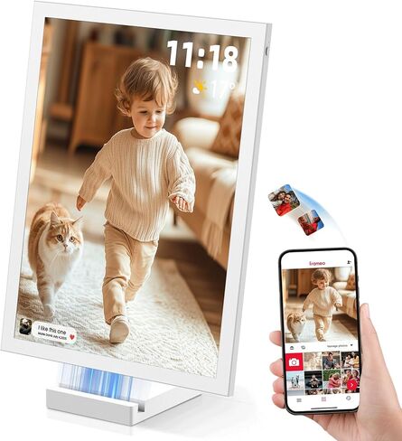 NGTeco Digital Picture Frame 64GB, 10.1" HD Touch Screen Digital Photo Frame, 5000mAh Cordless Battery & Magnetic Wireless Charging, Photo/Video Sharing via Frameo App in Kuwait