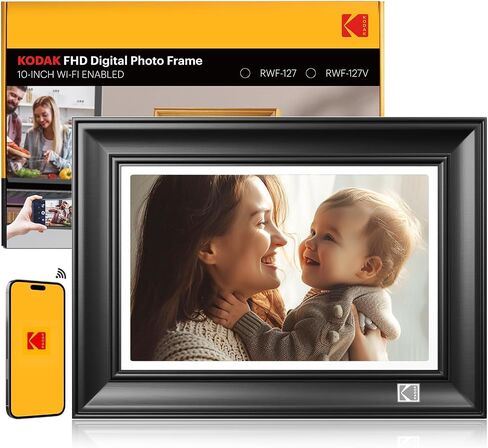 KODAK 15.6 Inch WiFi Digital Picture Frame, 1920x1080 FHD Touch Screen, 64GB Smart Photo Frame with App & AI Photo Creation, Easy Sharing Photos and Videos, Large Wooden Frame Gift for Family in Kuwait
