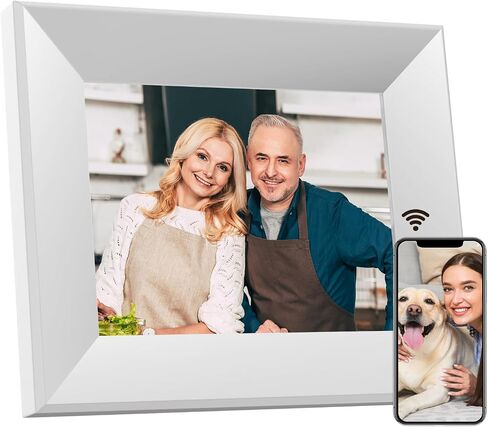 8-Inch Digital Picture Frame with WiFi, Wood Finish Smart Photo Frame HD IPS Touch Screen with 16GB Storage – Easy Photo & Video Sharing from Anywhere – Ideal Gift for Family, Black in Kuwait
