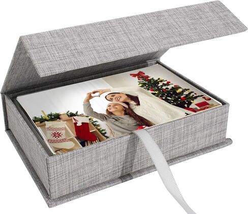صندوق تخزين الصور من Hiwhy مقاس 4×6، صندوق صور من الكتان، صندوق ذاكرة مثالي لتخزين صورك وصورك وشهاداتك ولوازم سجل القصاصات والتذكارات والمجوهرات in Kuwait