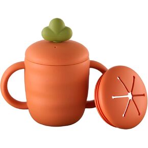 Silicone Baby Feeding Set, Carrot Design BLW Toddler Feeding Set with Suction Plate & Bowl, Bib, Fork & Spoon, 2-in-1 Straw and Snack Cup, BPA-Free Baby Tableware for Starting Solids in Kuwait
