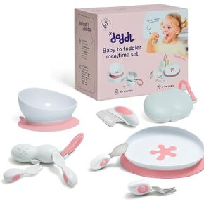 doddl Baby Led Weaning Set | 9-Piece Development Kit | Baby to Toddler Mealtime Set | 2-in-1 Suction Bowl & Plate, Award-Winning Cutlery, Travel Cases | Self-Feeding from 6 Months to 5+ (Dusky Rose) in Saudi Arabia