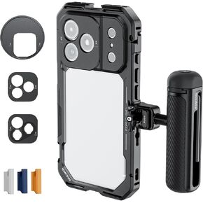 NEEWER Phone Cage Kit Compatible with iPhone 17 Pro Only, Video Rig Stabilizer Accessories with 67mm Filter Ring, 17mm & T Mount Lens Backplates, Quick Release Bluetooth Handle, PA143 (Black) in Kuwait