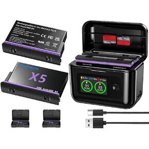 360 X5 Battery 2-Pack with LCD Charger, 2850mAh X5 Batteries and Intelligent Two Way Charger Hub for Insta360 X5 in Kuwait