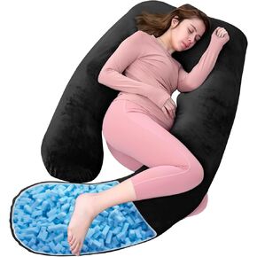 Shredded Memory Foam U Shaped Pregnancy Pillow with Cover | Shredded foam adapts to body curves, relieves back & hip pain, velvet cover soft & breathable - Velvet Gray, 60 inch in Saudi Arabia