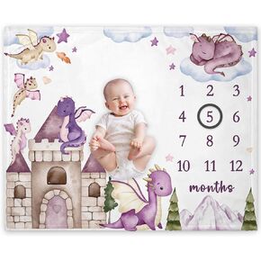 Boy Dragon Milestone Blanket, Dragon Fairy Tale Baby Monthly Blanket | Baby Growth Chart Monthly Blanket, Watch Me Grow Boy Baby Nursery for New Moms Shower(50"x40") in Kuwait